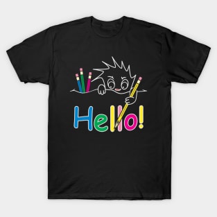 Cute character writes Hello T-Shirt